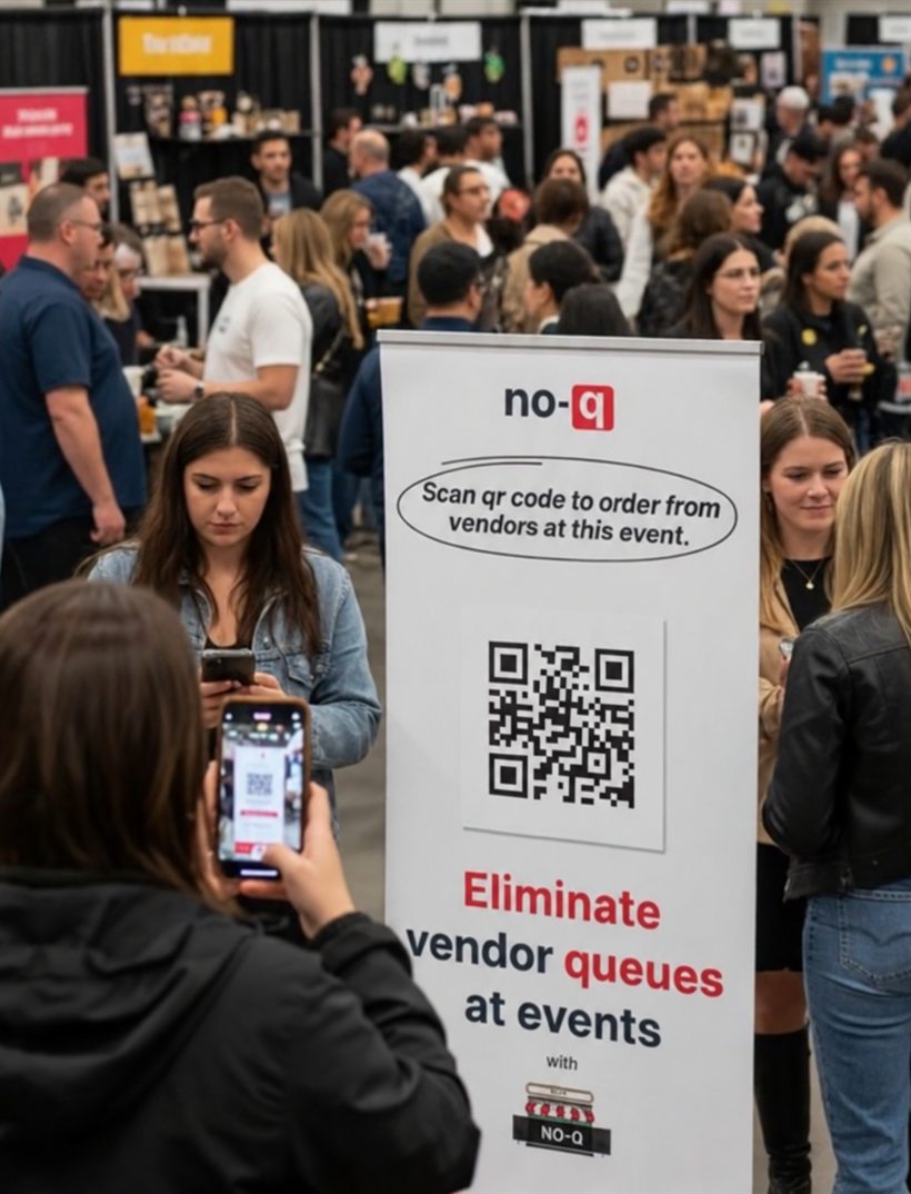 Guest scanning a NO-Q ordering code at an event